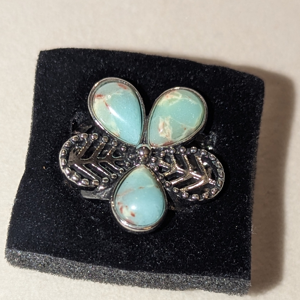 Paparazzi Turquoise Silver Floral Ring